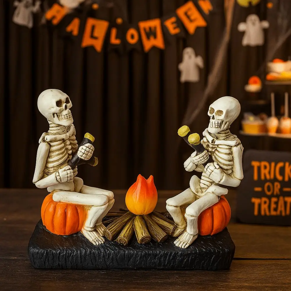 

Creative Pumpkin Bonfire Skeleton Statue Durable Craft Halloween Skeleton Decoration Spooky Exquisite Halloween Ornament