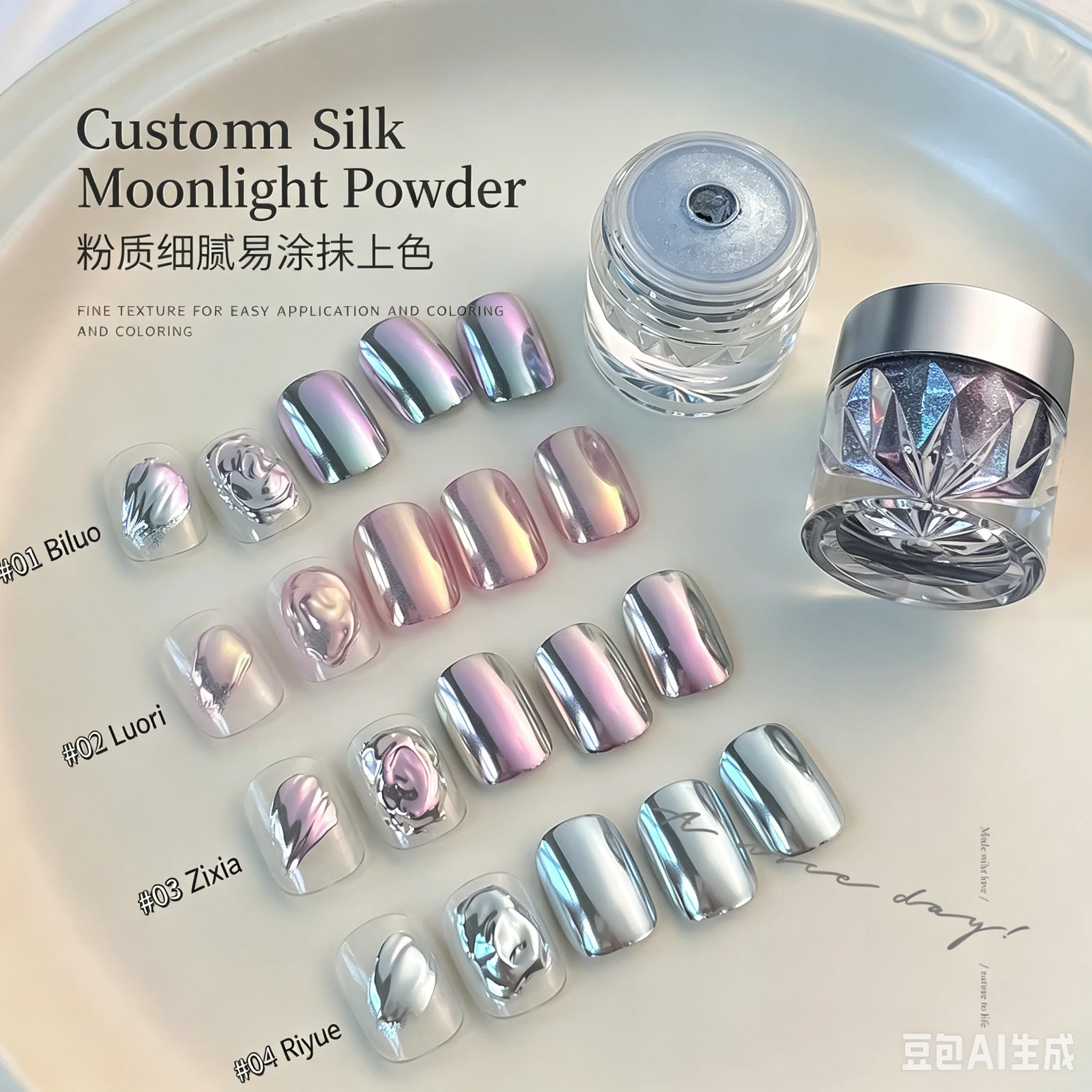 Silk Moonlight Mirror Powder –High-Shine Chrome Nail Pigment,Electroplating Effect,Ultra-Sparkle Aurora Dust,Tiny Amount Enough