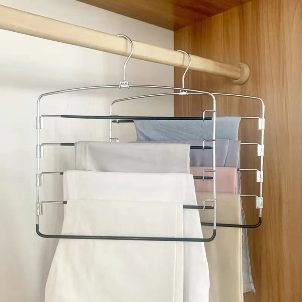 5-Layer Multi-Functional Clothes Hangers Multiple Layers Space Saving Jeans Pant Rack Non-Slip Closet Storage Organizer 1/3/5pcs