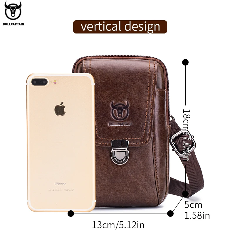 BULLCAPTAIN Genuine Leather Vintage Waist Packs Men Travel Fanny Pack Belt Bum shoulder Bag Waist Bag Mobile Phone Pouch