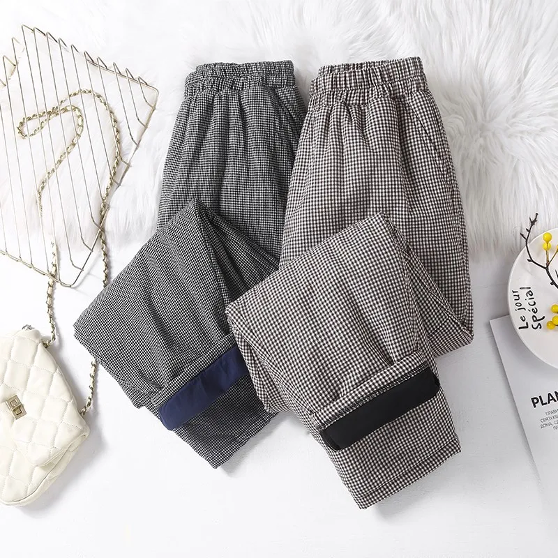 

Утепленные хлопковые брюки женские зимние теплые, в стиле Harlan, с высокой талией, длинные, из хлопка и льна, фасона «морковки», для носки поверх одежды, нелиняющие.