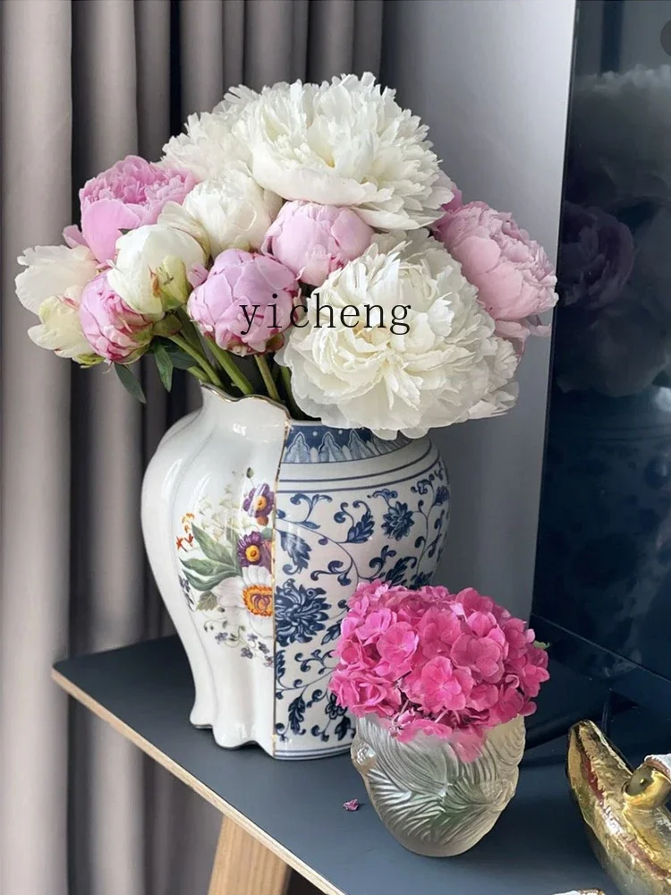 BJ-21   Chinese and Western Style Vase High-end Bone China Flower Vase Entrance Hallway Decoration Living Room Ornament Gift