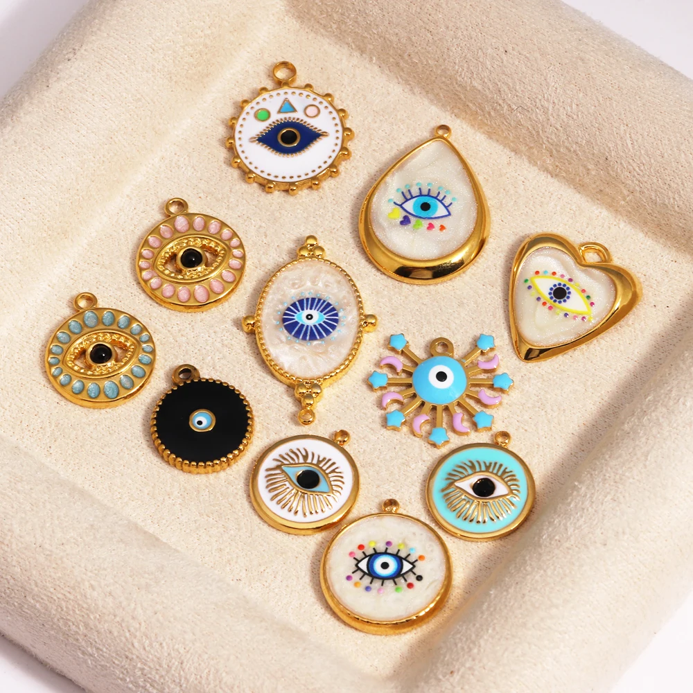 1 قطعة الفولاذ المقاوم للصدأ سحر المينا الأبيض الأزرق عين الشر سحر ل القرط سوار صنع المجوهرات DIY بها بنفسك اكسسوارات بالجملة CSV #2