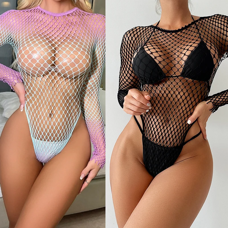 

Colorful Bodystocking Gay Fishnet Hollow Sissy Underwear Sexy Lace Transparent Mesh See Through Lingerie Bodysuits Babydolls