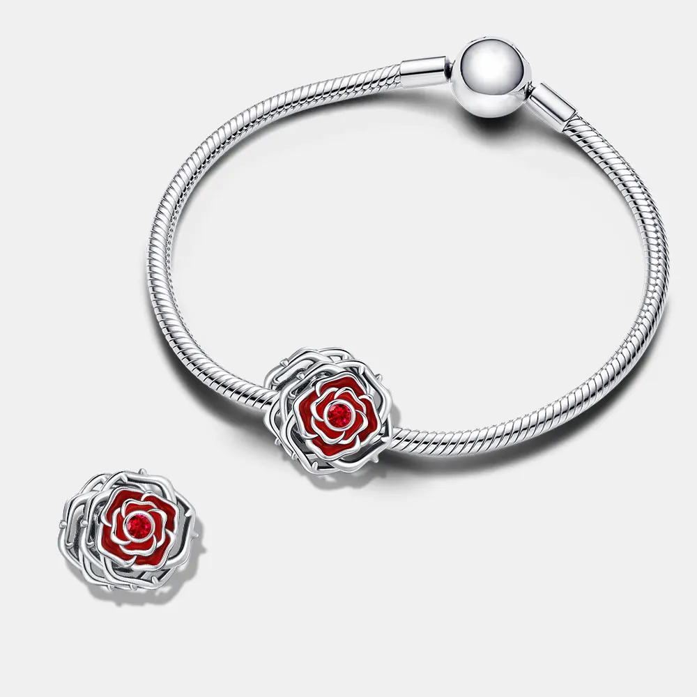New Holiday Charm Original Rose Bead S925 Sterling Silver Bead Fit Bracelets Diy For Women Valentine's Day Jewelry Love Gift