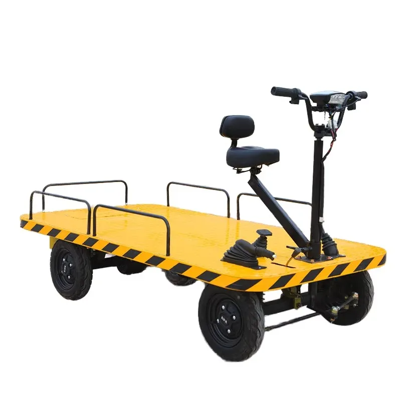 CE Certified 1 Ton Electric Drive Platform Truck | 4 Wheel Battery Trolley with Seat | Factory Direct Cargo Transporter