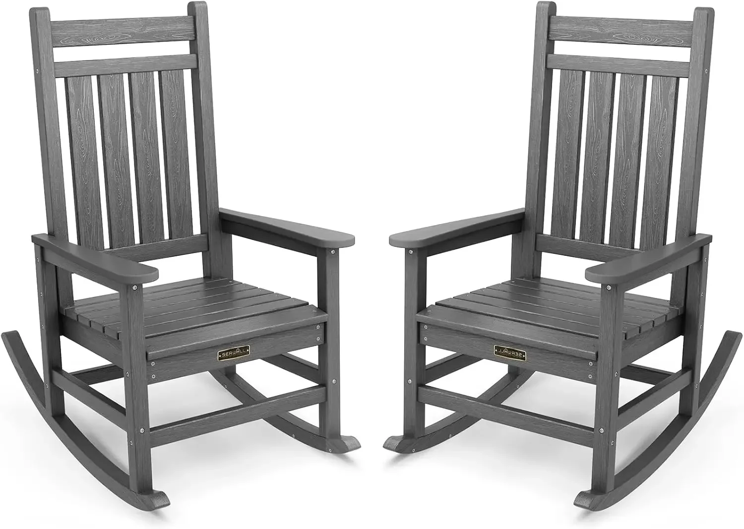 Outdoor Rocking Chair Set of 2, HDPE Rocking Chairs for Adult, All Weather Porch Rockers for Lawn Garden, Grey