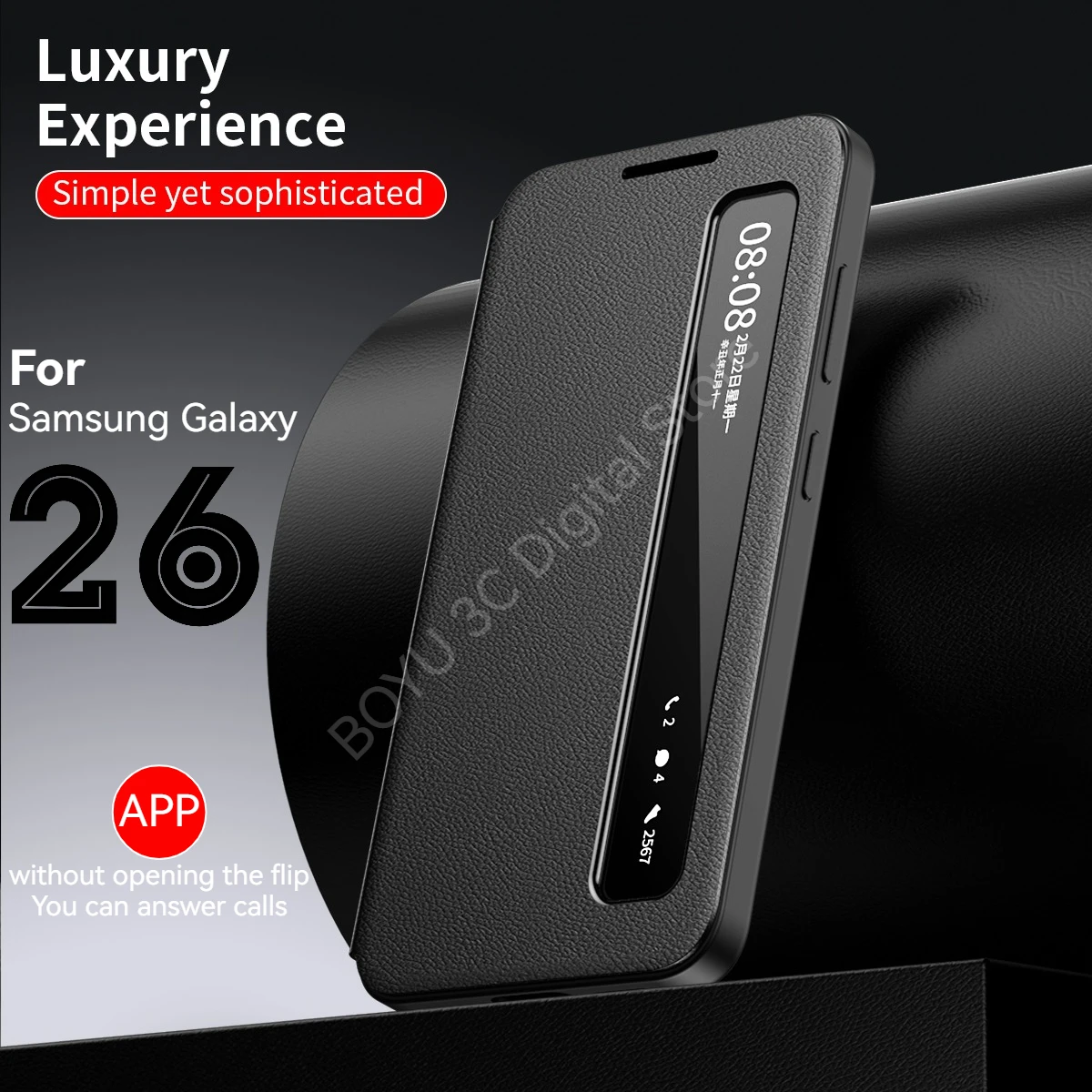 Funda de teléfono de cuero de lujo con aplicación para Samsung Galaxy S26 S25 S24 S23 S22 Ultra Plus S25FE Edge Flip pantalla inteligente cubierta de ventana transparente