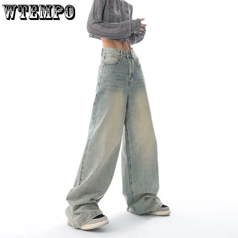 Full Length Baggy Jeans Women High Waisted Jeans Wide Leg Denim Pants Light Blue Loose Trousers Korean Casual Streetwear Y2K