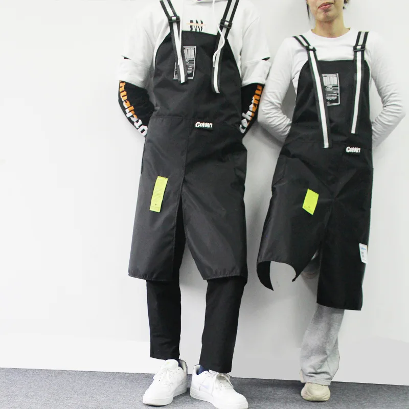 Fashion Custom Korea Nylon Waterproof Apron Coffee Shop Hairdresser Florist Work Clothes Long Slit Adjustable Nail Salon Apron