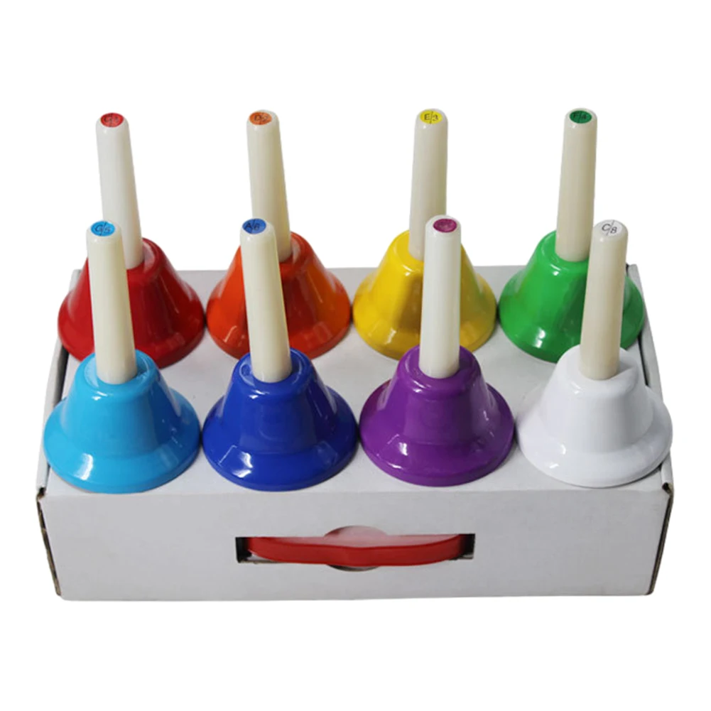 8Pcs/Set Orff Hand Percussion Toy Colorful Percussion Instruments 8-Note Diatonic Musical Bells for Baby Early Musical Education