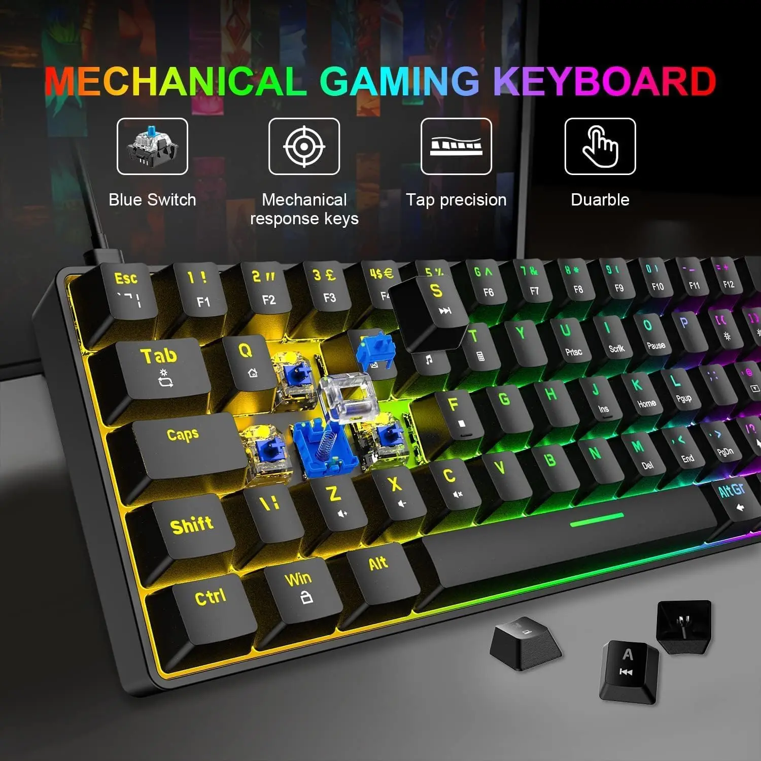 MAMBASNAKE T60 60 % kabelgebundene mechanische Gaming-Tastatur und Maus-Kombination, ultrakompakte Mini-62-Tasten Typ C Chroma 20 Regenbogen-Hintergrundbeleuchtung