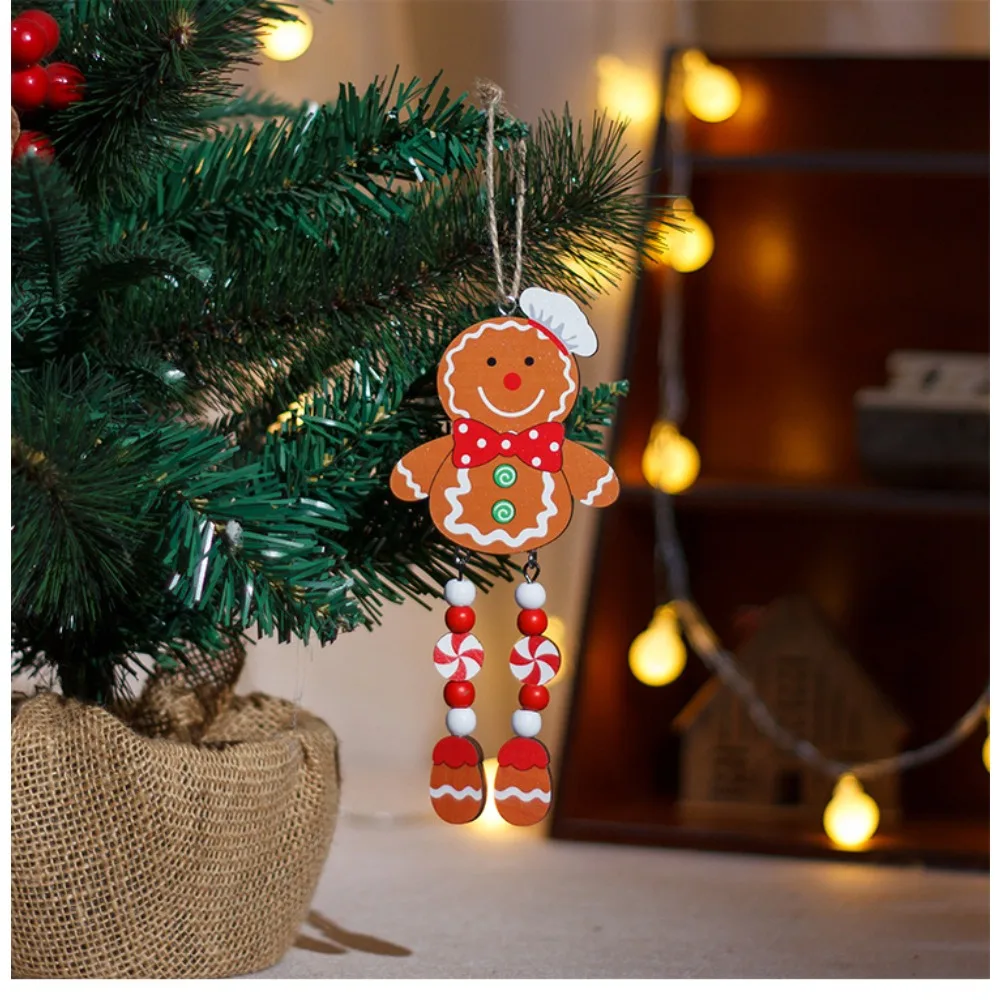 1/2pcs Christmas Tree Pendant Wooden Ornaments Pendant Festival Supplies Gingerbread Man Pendant Decorations Accessories