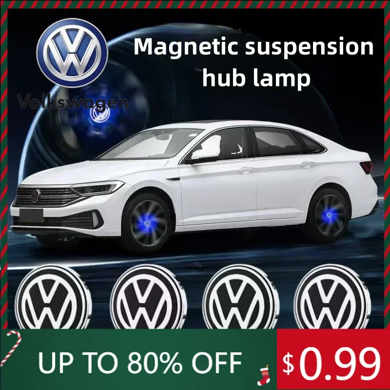 

2026 Горячие эмблемы VW, 4 шт., ступичные светодиодные фонари, колпачки для автомобилей, плавающая подсветка, центральные крышки колес, колпачки для Volkswagen Golf4/6/7 toutan p