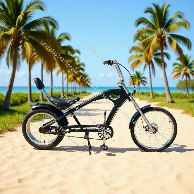 Retro Chopper Bicycle with Extended Front Fork, Beach Cruiser Bike for Leisure Riding 20-24 Inch Chopper Fat Tire Cruiser Bike