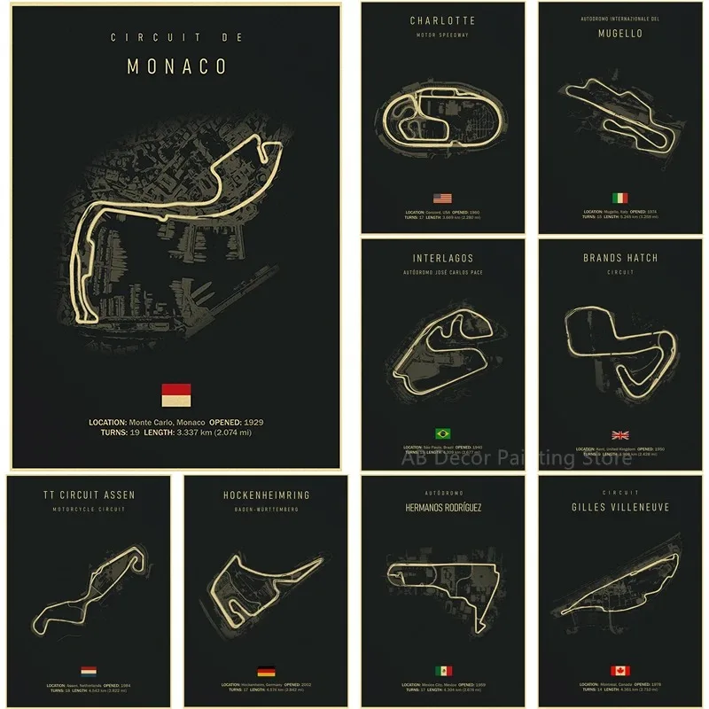 Плакаты-в-ретро-стиле-Формула-1-винтажные-принты-Монако-speedway-для-домашней-комнаты-бара-гоночного-клуба-настенное-украшение-живопись