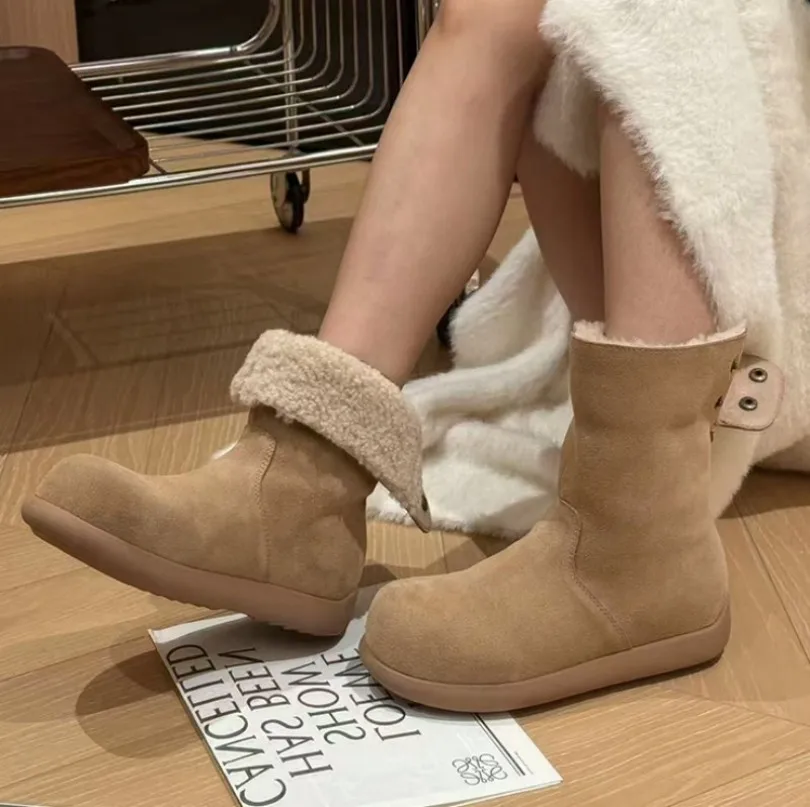 Winter women's warm fleece thick short boots - Korean style high-top snow boots - can be worn in two ways - outdoor ankle boots
