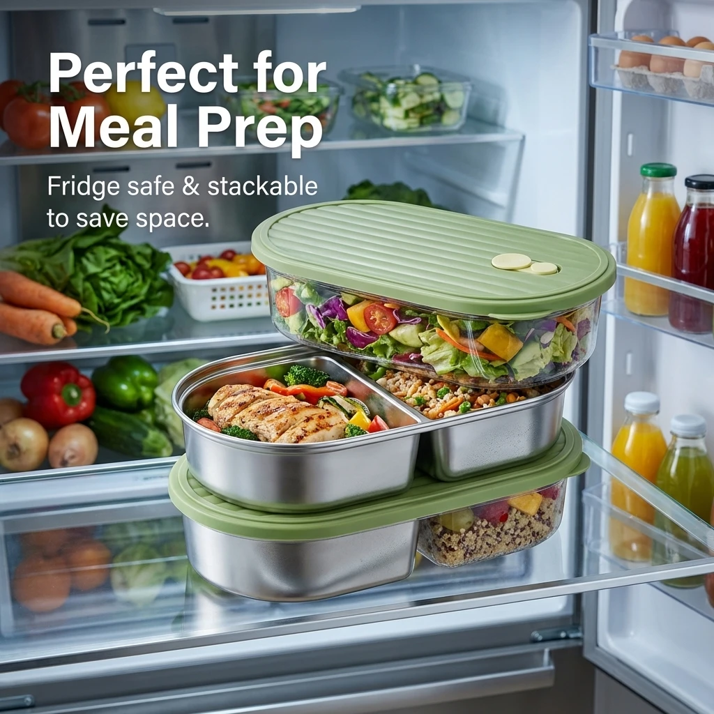Microwaveable 304 Stainless Steel Bento Box Oval Divided Lunch Box 2 Grids Food Storage Container For Kids Students School view 5