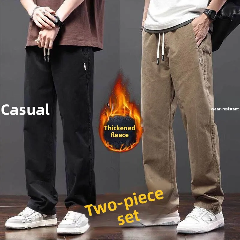 Thickened Fleece Autumn Winter Casual Workwear Pants Men Loose Large Size Construction Site Dirt Resistant Wear Resistant Lon...