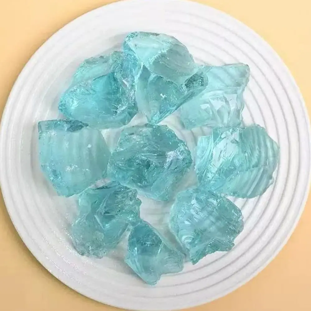 Natural Light Sea Blue Glass Stone Rocks DIY Crushed Glass f