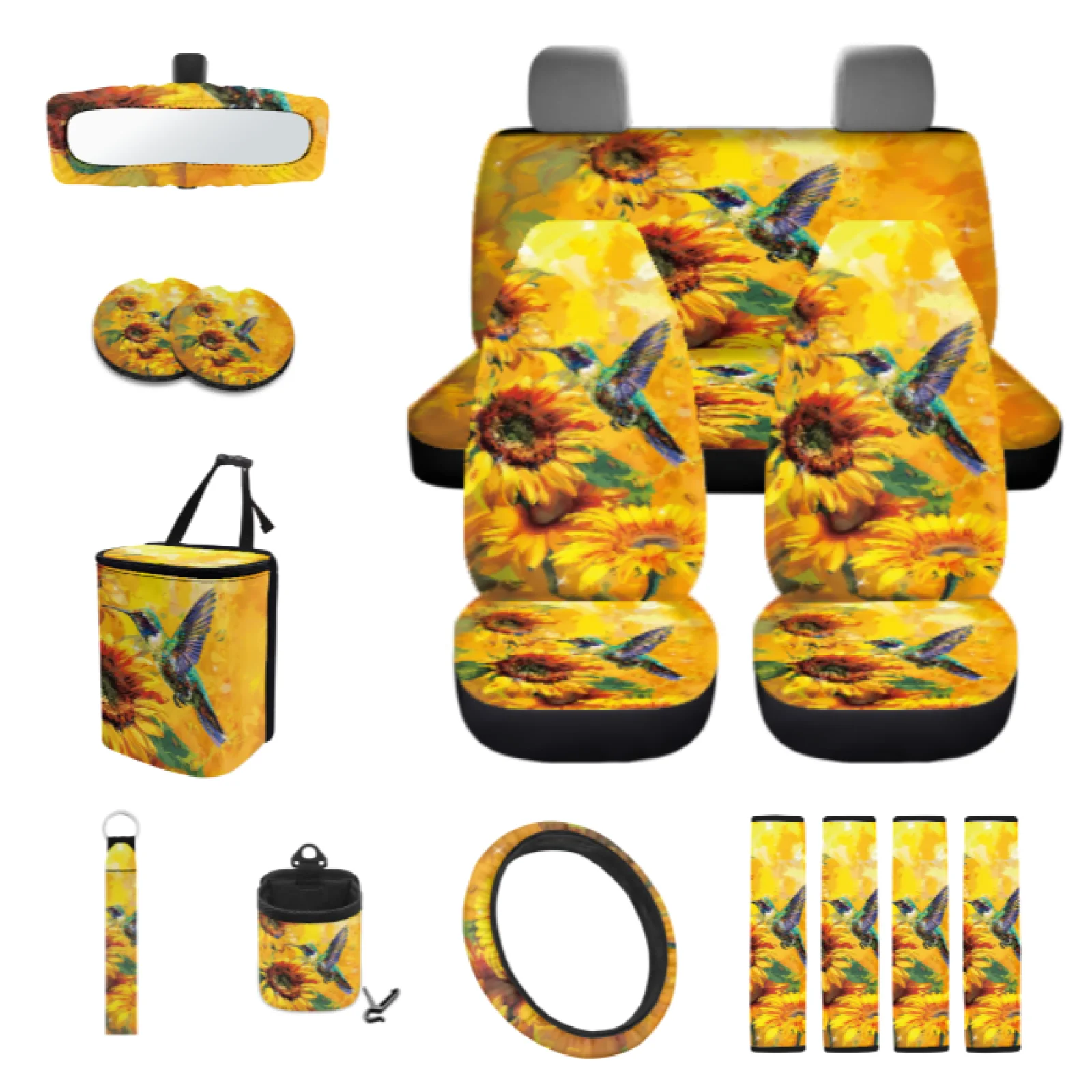 Coloranimal Hummingbird Set of 15 with All-in-One Steering Wheel Cover and Car Trash Can for Auto