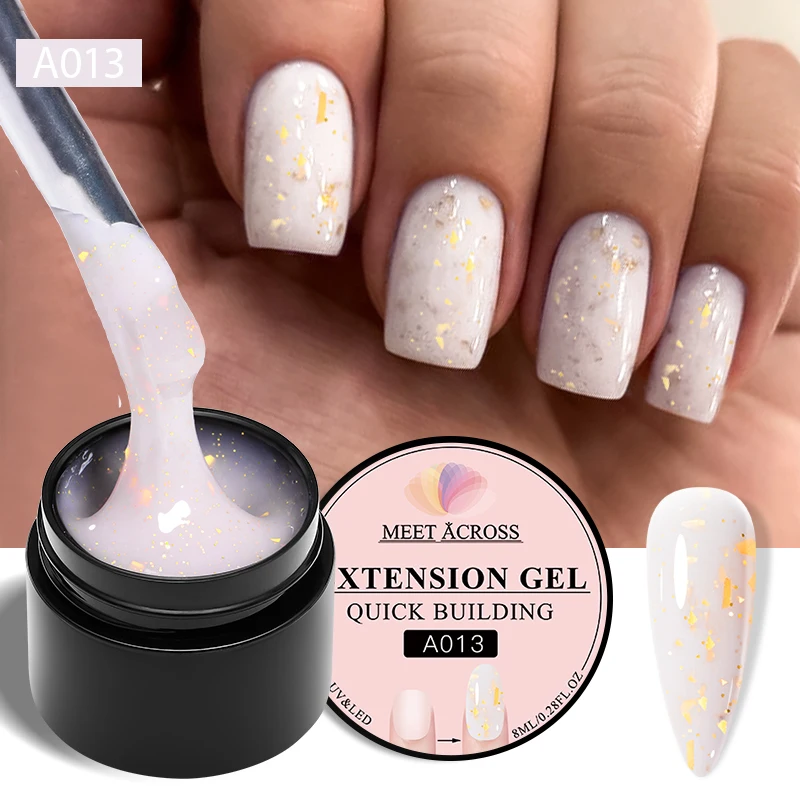 MEET ACROSS 7ML Glitter Quick Extension Gel Nail Polish Gold Foils Effect Vernis Semi Permanent UV Gel Nail Art Hard Gel Varnish