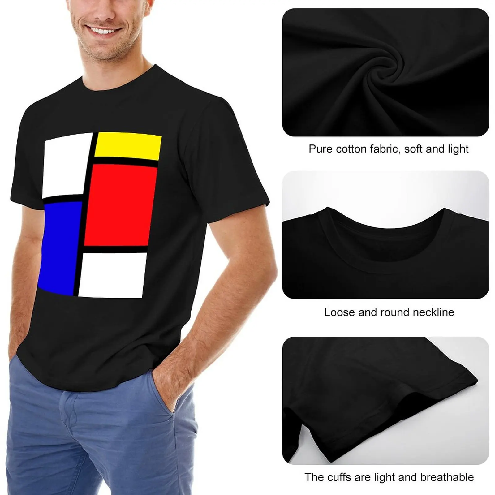 Mondrian T-Shirt anime clothes t shirt man cute clothes Short sleeve tee mens vintage t shirts