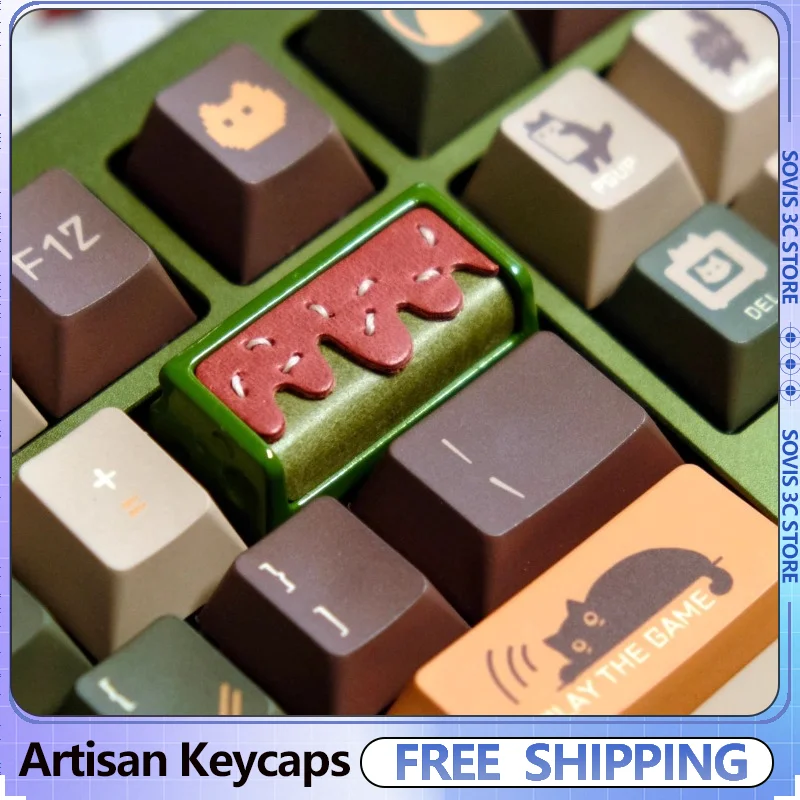 

Колпачки для клавиш арбузного торта Artisan, персонализированные 2U, смола + кожа, колпачки для ключей ручной работы на заказ, аксессуары для механической клавиатуры «сделай сам»