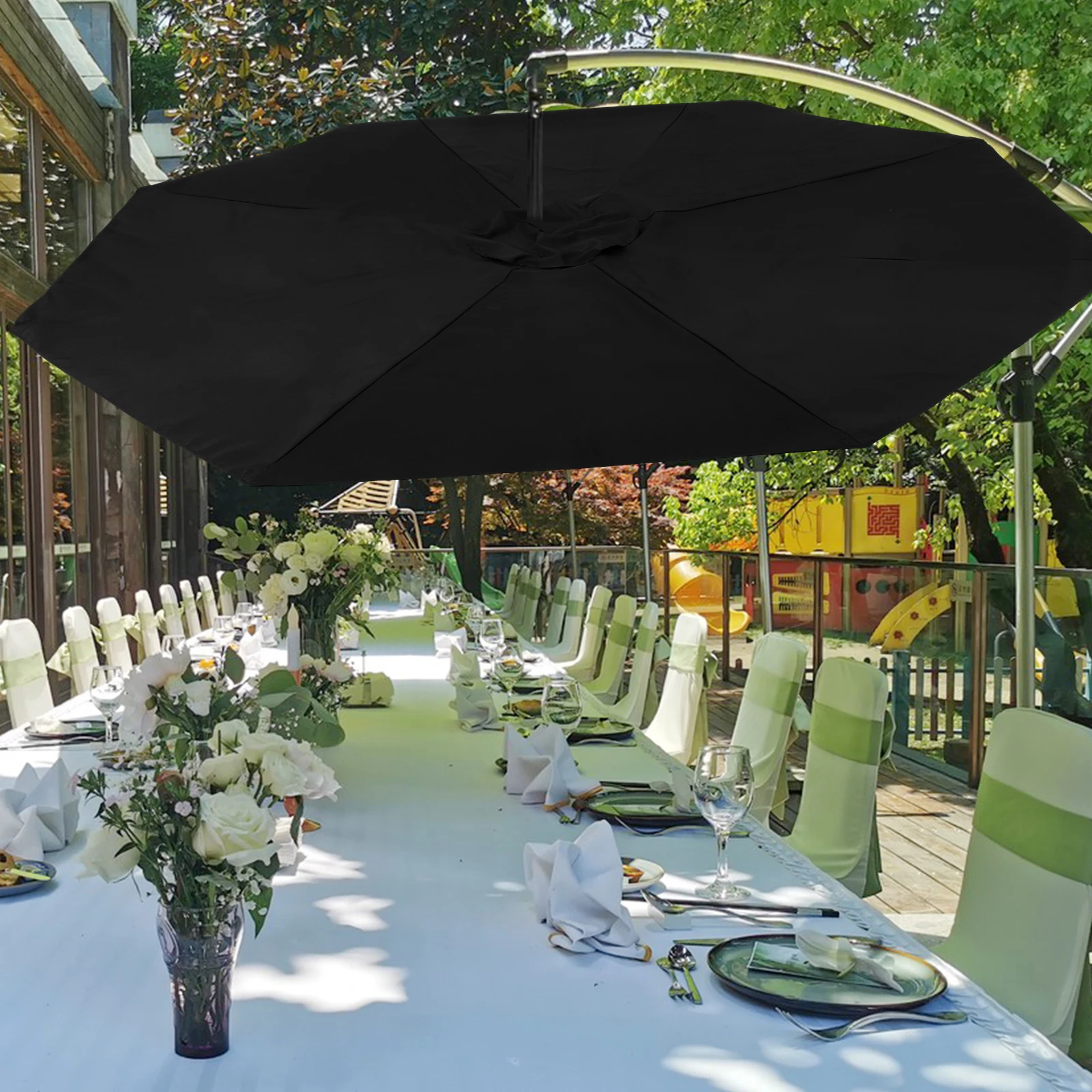 

Outdoor 2.7m Umbrella Canopy Black Polyester Replacement for Garden Shade Supply Cloth Garden Patio Umbrella Canopy Yard