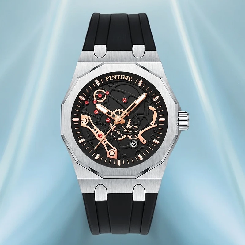 PINTIME Men Quartz Watch Mechanical Style Dial Design Fashion Business And Leisure Style Men And Women Quartz Watch