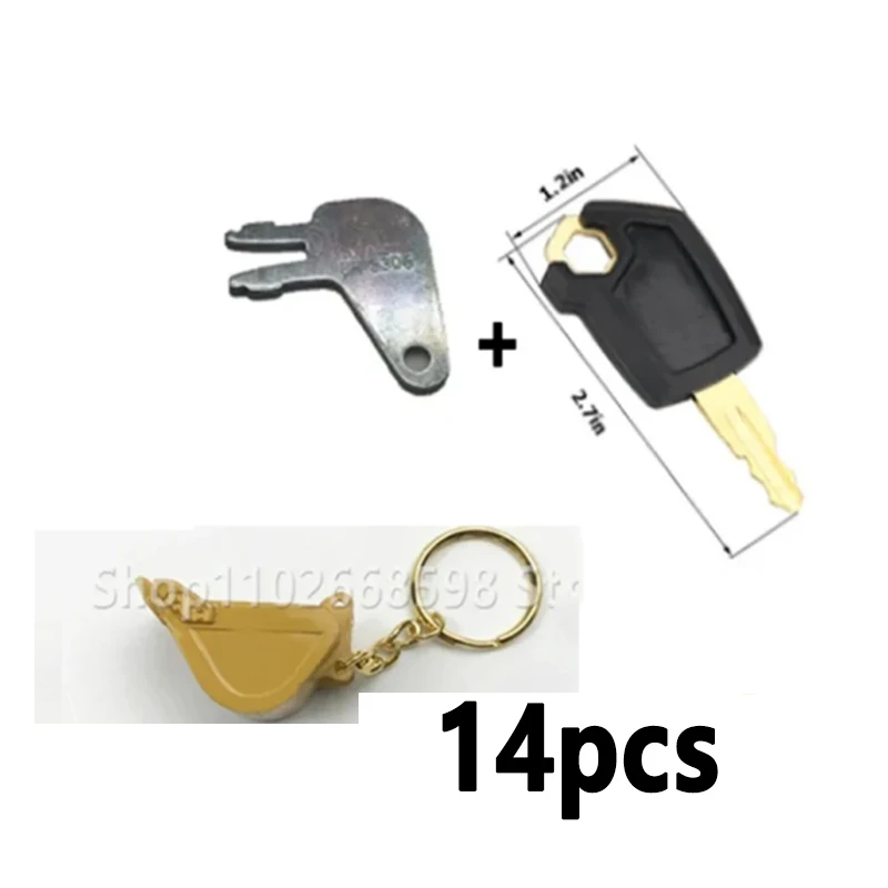 14pcs 5P8500 8H5306 with Bucket Key Chain For Excavator Heavy Equipment Keychain F0002 Ignition Key