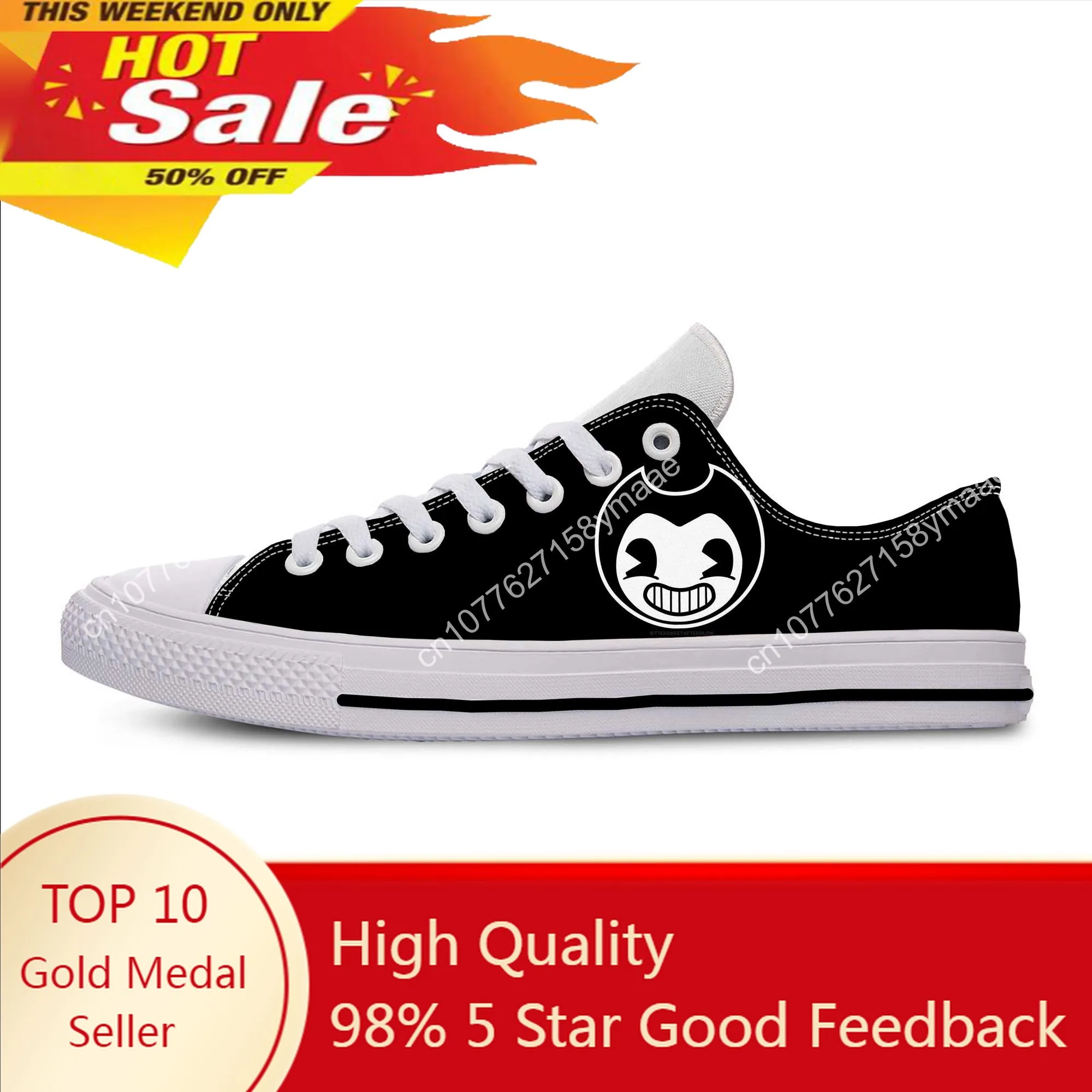 Anime Cartoon Manga Game Bendy Cute Funny Fashion Casual Cloth Shoes Low Top Breathable Lightweight 3D Print Men Women Sneakers