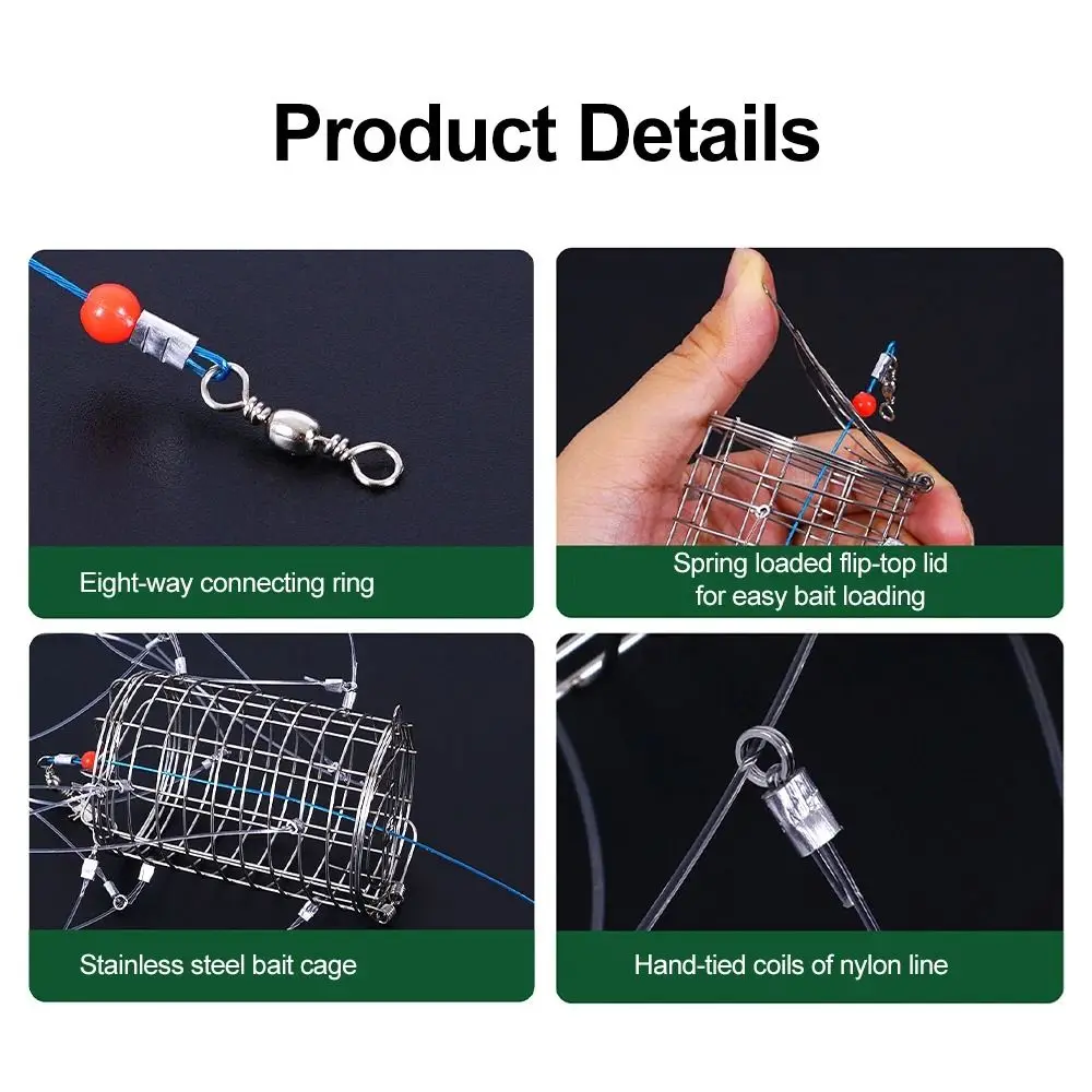 الفولاذ المقاوم للصدأ السلطعون اصطياد أداة أسلاك الفولاذ قفص الأسماك 8 لفات السلطعون الصيد أقفاص إغراء فخ صيد السمك كراب فخ