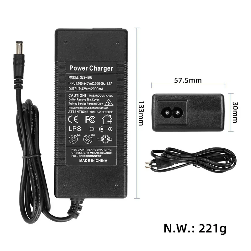 36 فولت-42 فولت 2A DC2.1 بطارية ليثيوم أيون شاحن سريع مع 6 قطعة كابل محول ل مركبة كهربية سكوتر كهربائي التوازن تيار مستمر شواحن