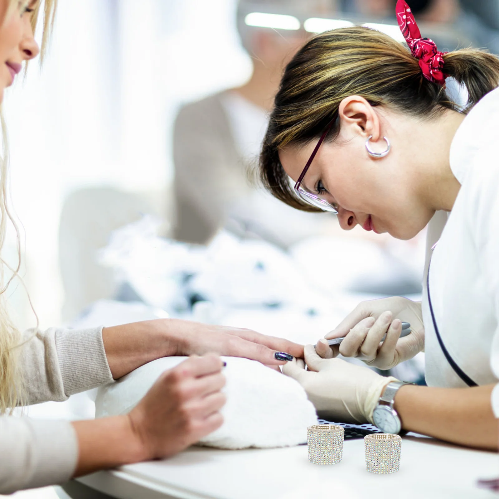 3 Stuks Strass Versierd Kristal Nail Art Brush Wassen Cups Achthoekige Vorm Multifunctionele Dappenschotel voor Salon en Thuis