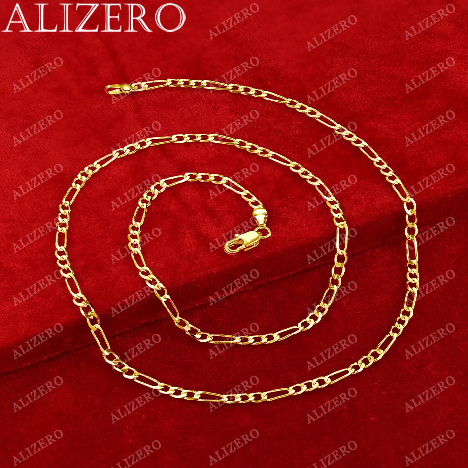 ALIZERO 18K Gold Necklace 16-30 Inch 4mm Figaro Chain Necklaces For Women Man Fine Jewelry Wholesale Personality Fashion Trend