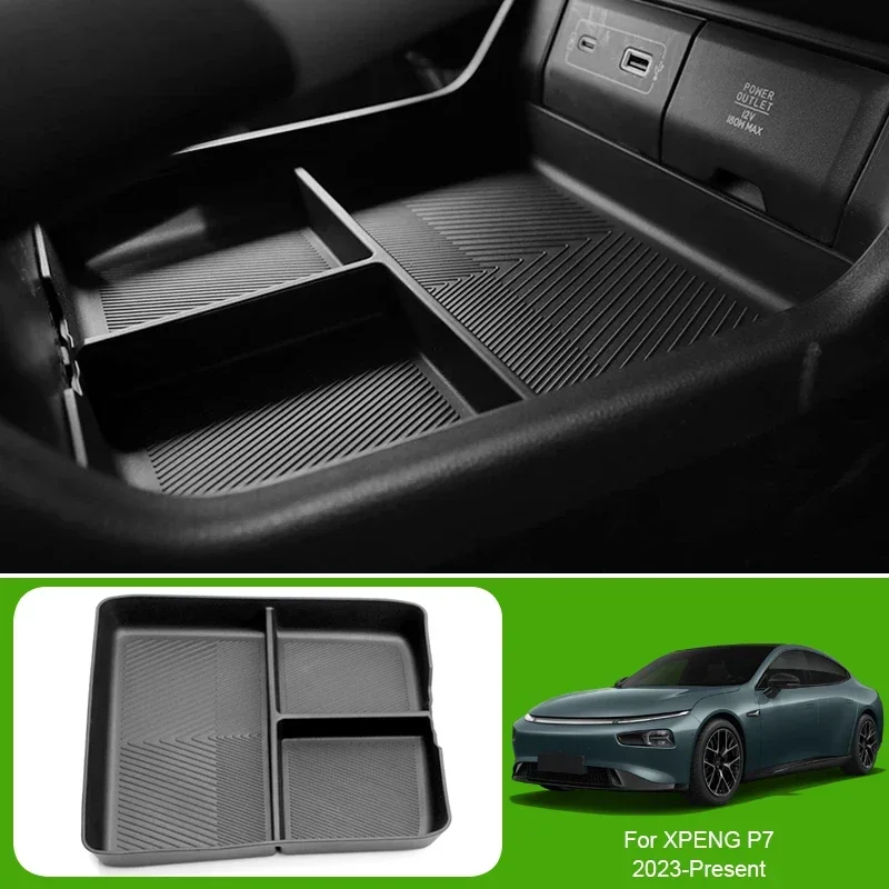 

For XPENG P7 2023-Present Car ABS Armrest Box Storage Under Centrol Control Organizer Tray Wireless Charging Mat Accessories