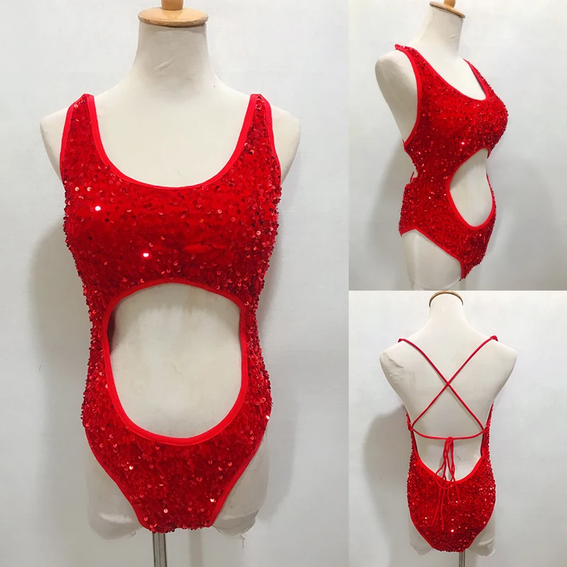 Sexy Hollow Out paillettes body Pole Dance Costume Backless Nightclub Bar Gogo Dancer Stage Wear Drag Queen abbigliamento VDB7868