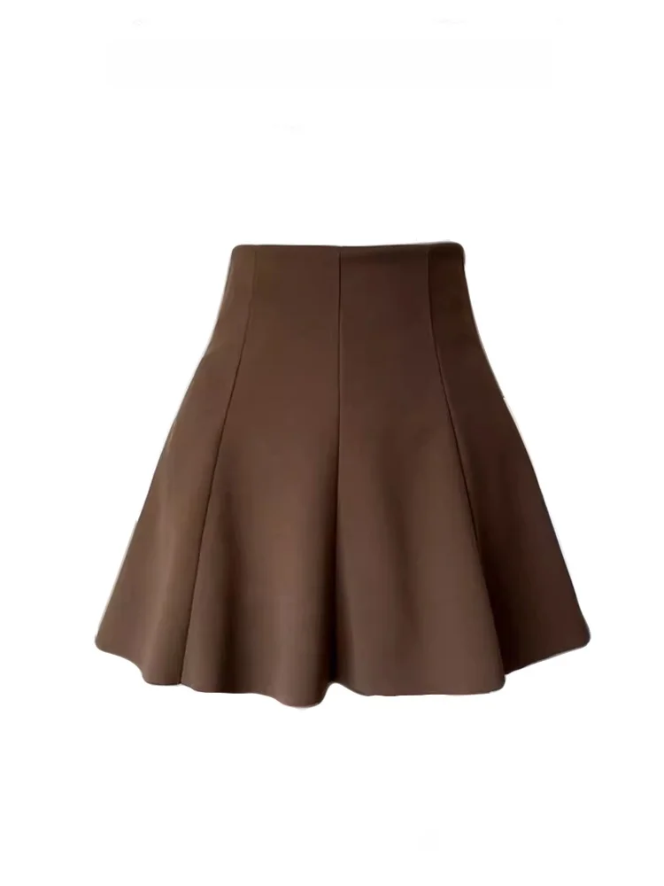 High Waist A-Line  Skirt for plus Size Women in Woolen Plaid with Sweater Short Skirt Commute Style Pure Color Autumn 2024