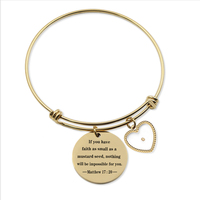VILLWICE Matthew 17:20 Mustard Seed Adjustable Bangle Bracelet Stainless Steel Gold Plated Faith Jewelry Christian Gifts