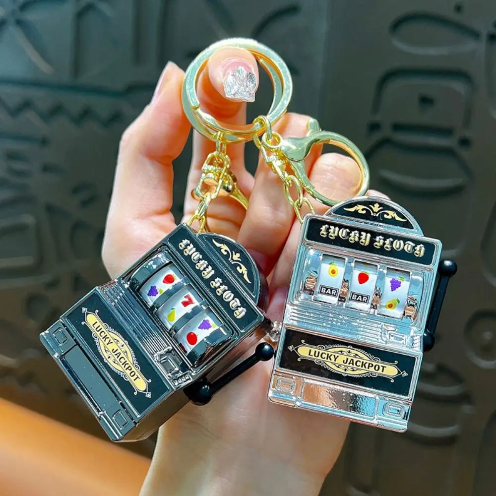 Mini Slot Machine Key Chains Funny Safety Lucky Jackpot Keyrings Multiple Colors Plastic Fruit Slot Machine Keychain Funny Toys