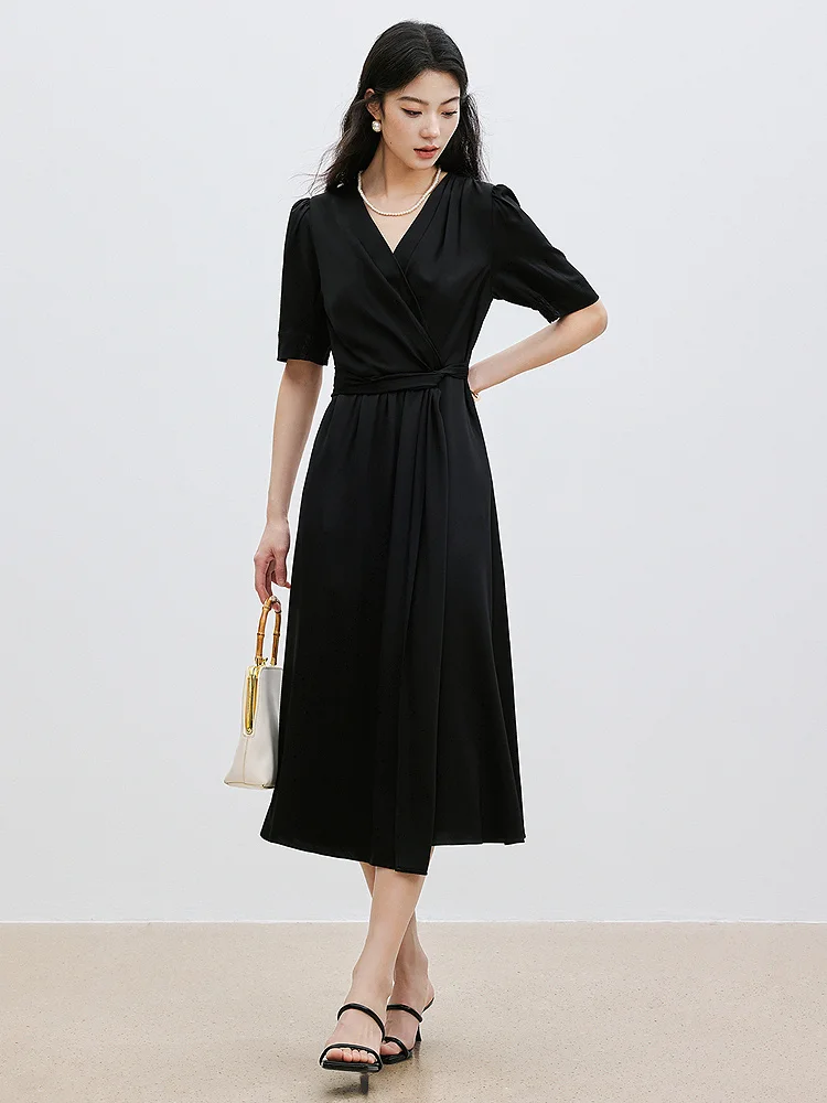 

Elegant V-neck Summer New Style Dress High Waist A-line Skirt Short Sleeve Women's Casual Dress Elegant Atmosphere