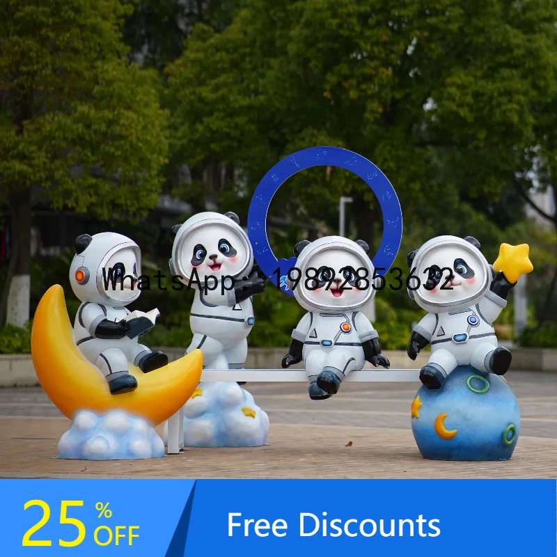 XLL Outdoor Cartoon Panda Fiberglass Sculpture Mall Aerospace Science Museum Decoration Creative Ornament