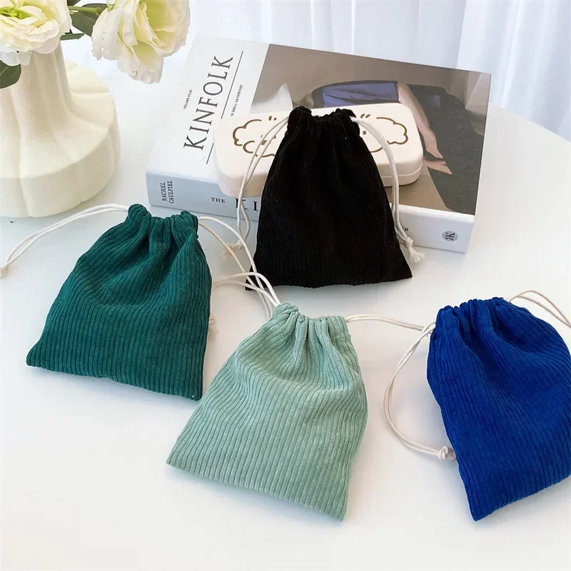 Solid Color Corduroy Storage Bag Drawstring Bags Cosmetic Bag Women Makeup Bags Children's Coin Purse Kids Coin Pouch Cute Purse