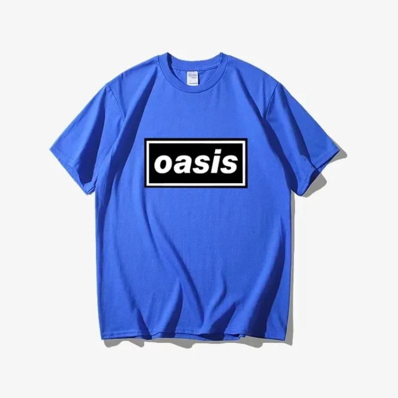 Camiseta informal con logotipo de Oasis para hombre, camisa de manga corta 2024 de algodón, con cuello redondo, color negro, para verano, 100%