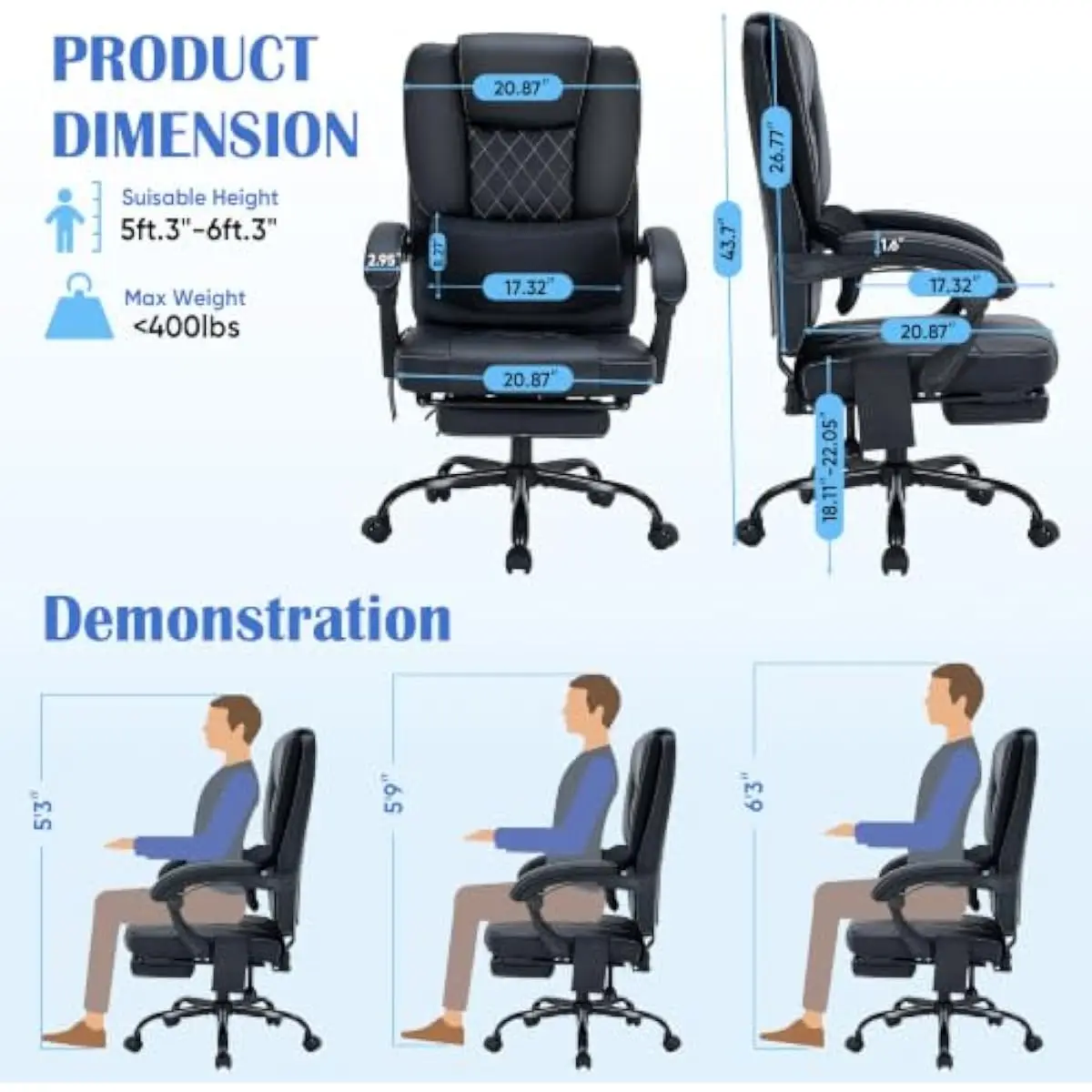 Ergonomic Recliner Chair with 160 Degree Adjustable Backrest Mesh Back High Density Foam Seat Pocket Spring Cushion Retractable