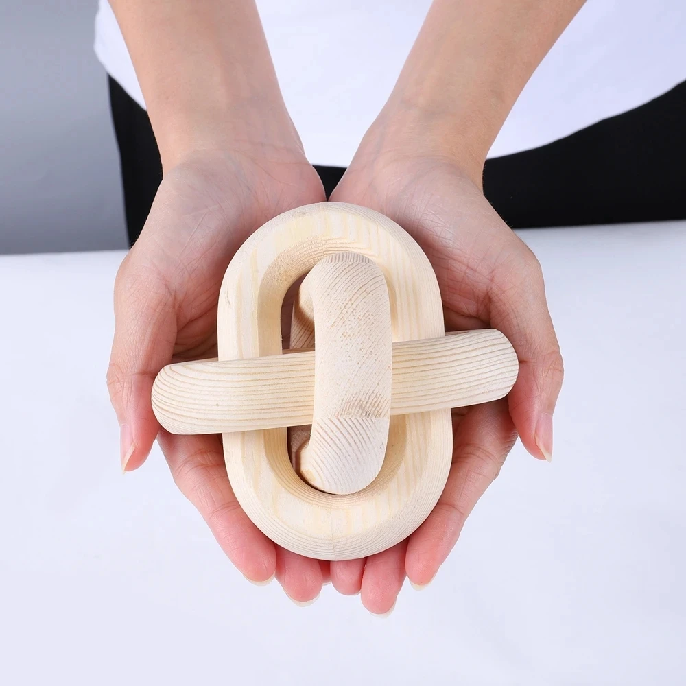 

Joylove New Boho Wooden Chain Link Ball Decoration Hand Carved 3-Link Chain Art Craft Table Ornament Farmhouse Rustic Decor