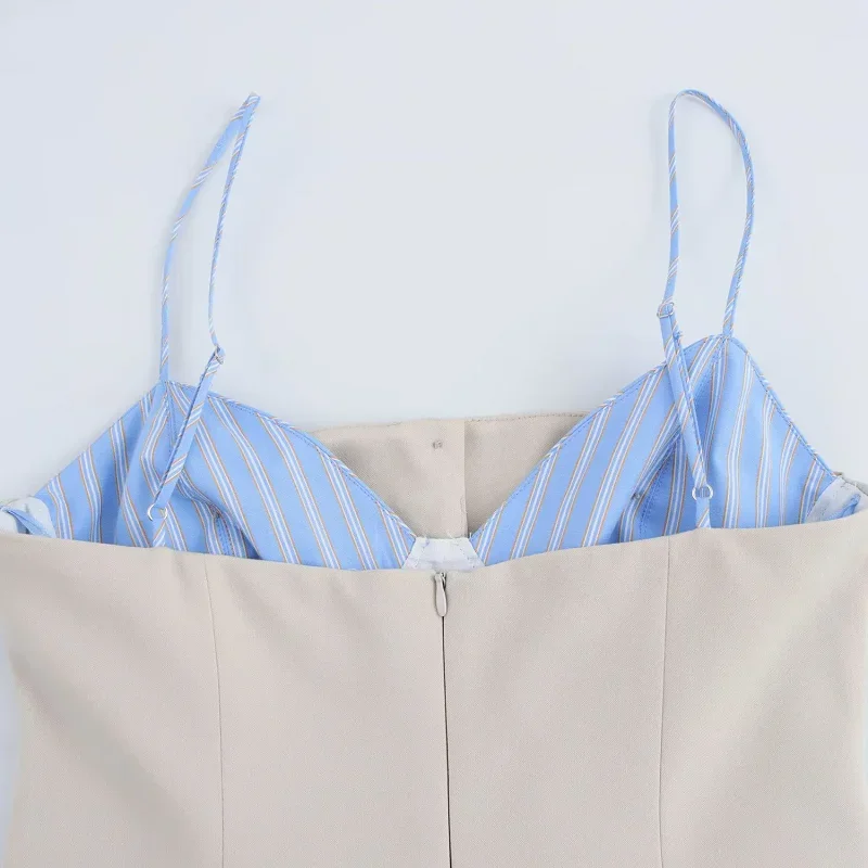 TRAF damskie patchworkowe Mini sukienki 2023 wiosna eleganckie Y2K krótkie sukienki na ramiączkach moda w stylu Casual, imprezowa śliczna sukienka z odkrytymi plecami Vestidos