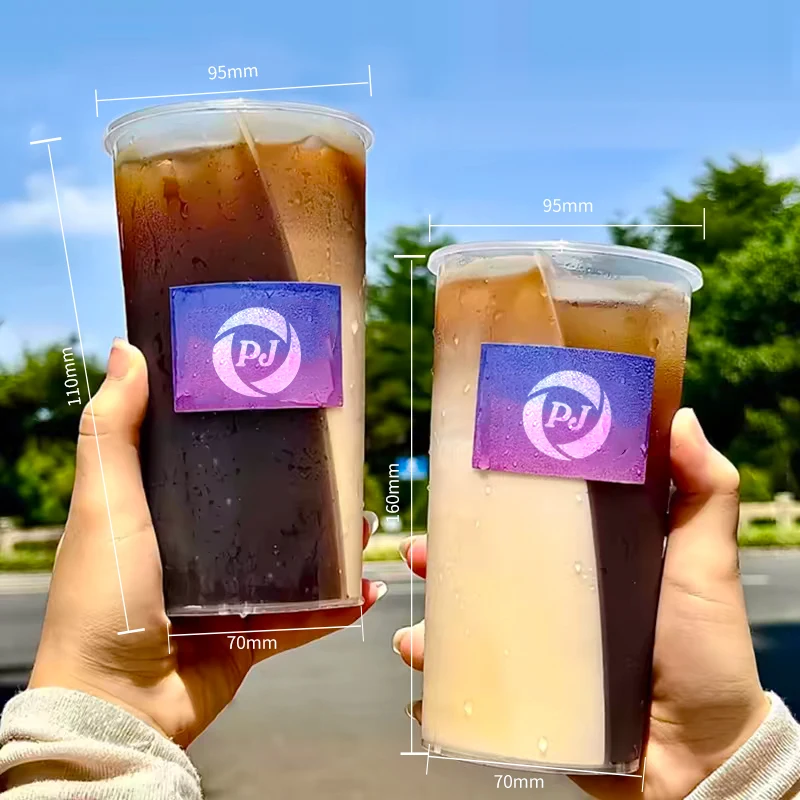 แก้วพลาสติก PP แบบสองช่อง 750 มล. แบบกำหนดเองได้ พร้อมฝาปิด สำหรับใส่กาแฟไข่มุก ชานมไข่มุก