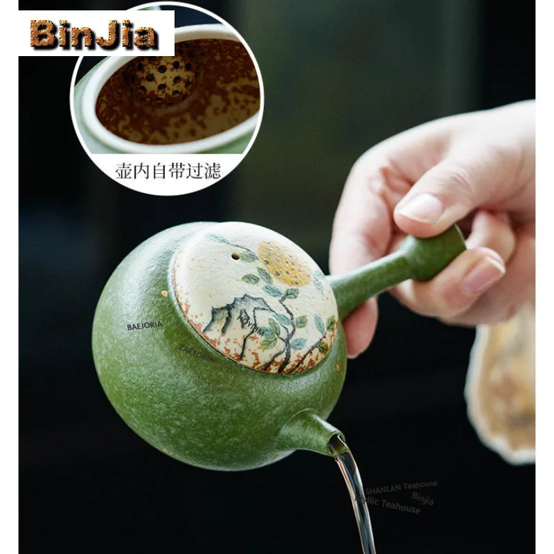 120ml Hand Painted Pomegranate Side-handle Teapot Luxury Tea Infuser Pot Tea Making Kettle With Ball Hole Cafes Collection Craft